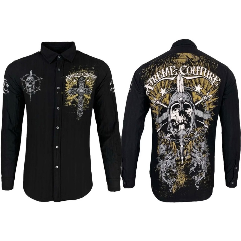 Xtreme Couture by Affliction Men's Button Down Shirt Galaxy Black Biker